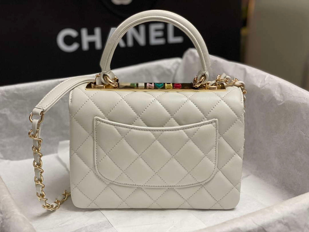 Chanel AS4654 Trendy CC Flap Bag With Top Handle White Lambskin Multicolor Logo