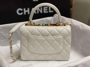 Chanel AS4654 Trendy CC Flap Bag With Top Handle White Lambskin Multicolor Logo - Default Title - View 3
