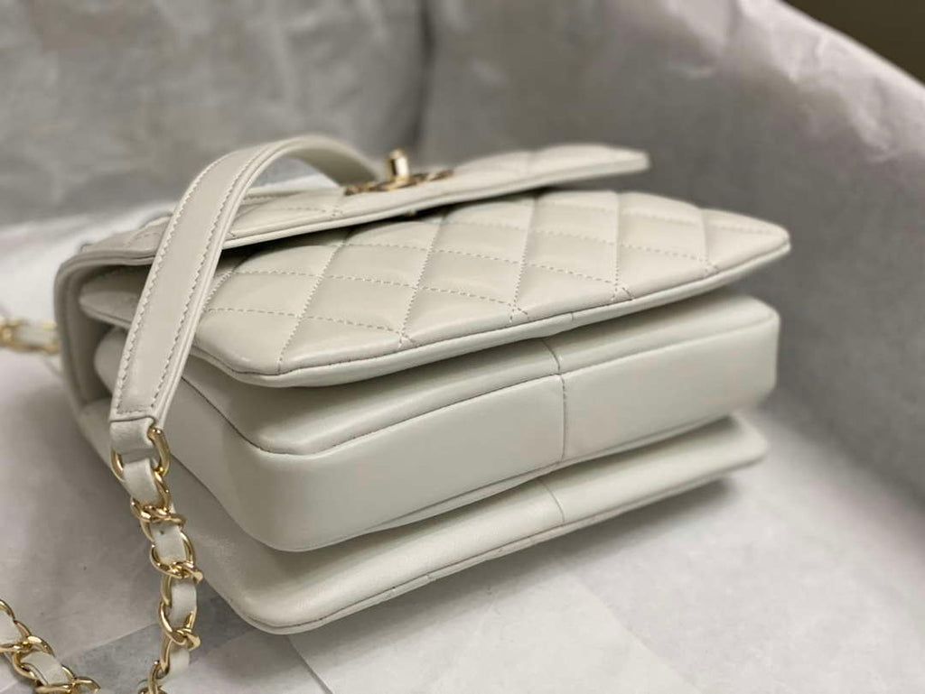 Chanel AS4654 Trendy CC Flap Bag With Top Handle White Lambskin Multicolor Logo