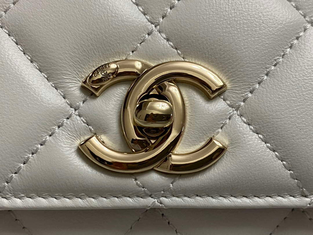 Chanel AS4654 Trendy CC Flap Bag With Top Handle White Lambskin Multicolor Logo