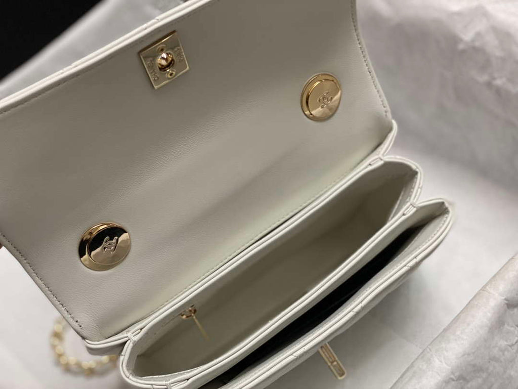 Chanel AS4654 Trendy CC Flap Bag With Top Handle White Lambskin Multicolor Logo