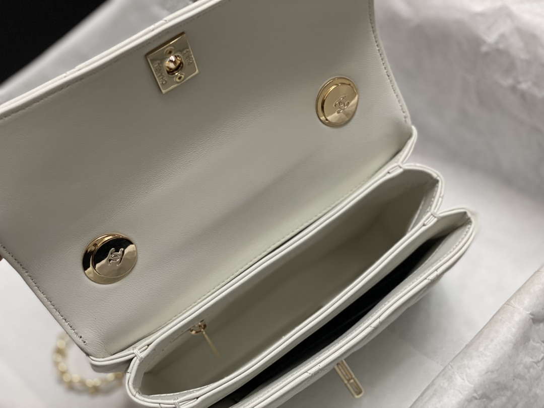 Chanel AS4654 Trendy CC Flap Bag With Top Handle White Lambskin Multicolor Logo