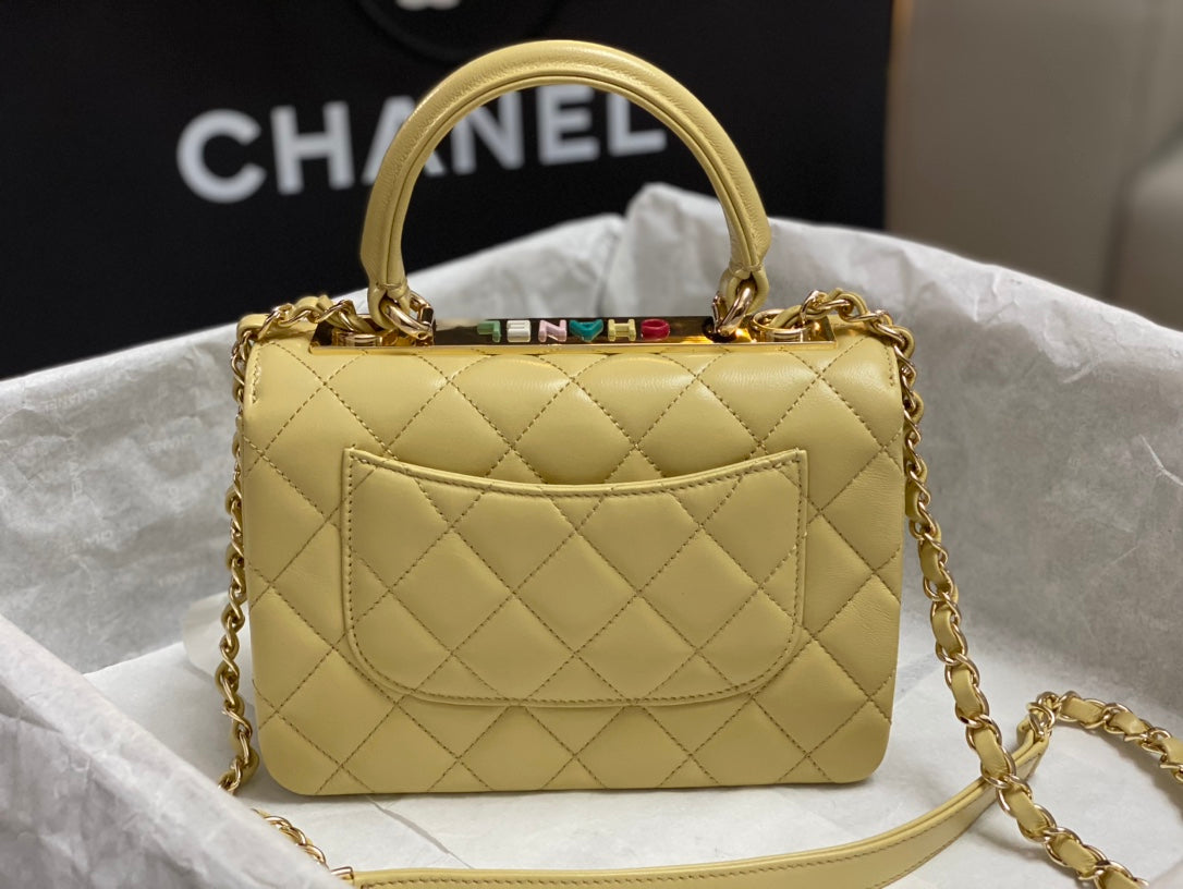 Chanel AS4654 Trendy CC Flap Bag With Top Handle Yellow Lambskin Multicolor Logo - Default Title - View 3