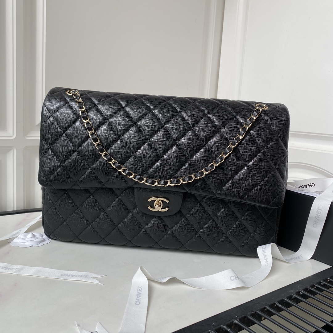 Chanel AS4661 Flap Bag CF Airport Calfskin & Gold-Tone Metal Black - Default Title - View 1