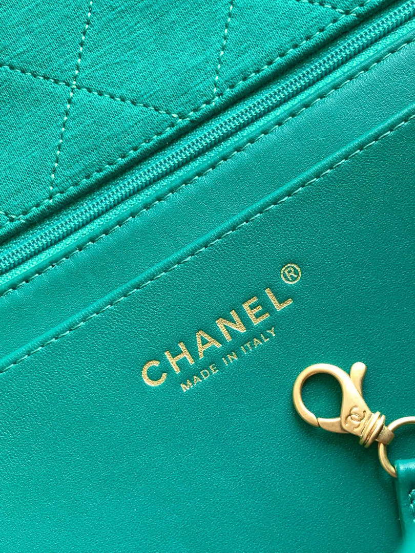 Chanel AS4661 Flap Bag CF Airport Calfskin & Gold-Tone Metal Green