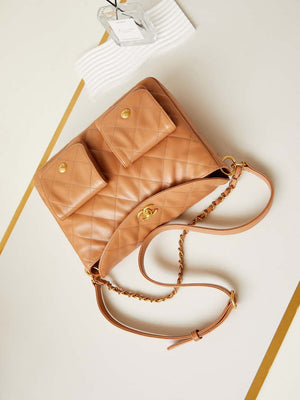 Chanel AS4668 Large Hobo Bag Shiny Calfskin & Gold-Tone Metal Camel - Default Title - View 7