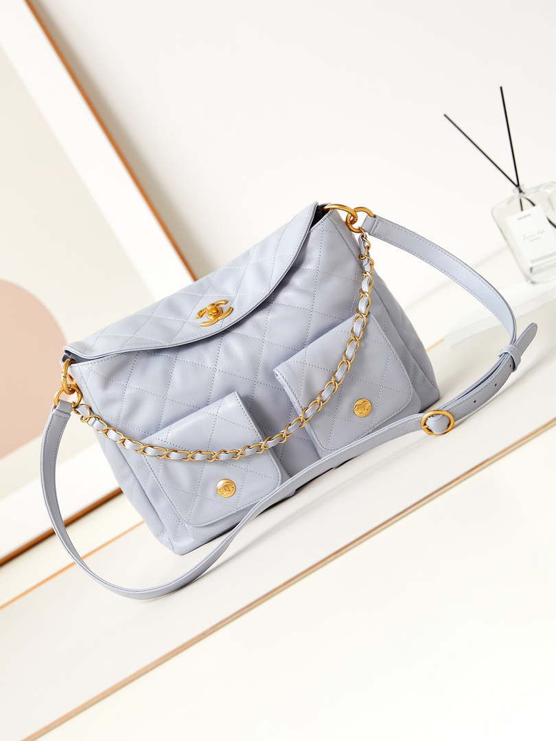 Chanel AS4668 Large Hobo Bag Shiny Calfskin & Gold-Tone Metal Light Purple - Default Title - View 1