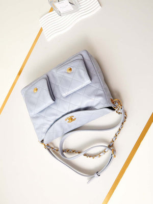 Chanel AS4668 Large Hobo Bag Shiny Calfskin & Gold-Tone Metal Light Purple - Default Title - View 7