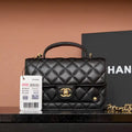 Chanel AP4674 25B  Large Flap Bag with Top Handle Lambskin gold Black