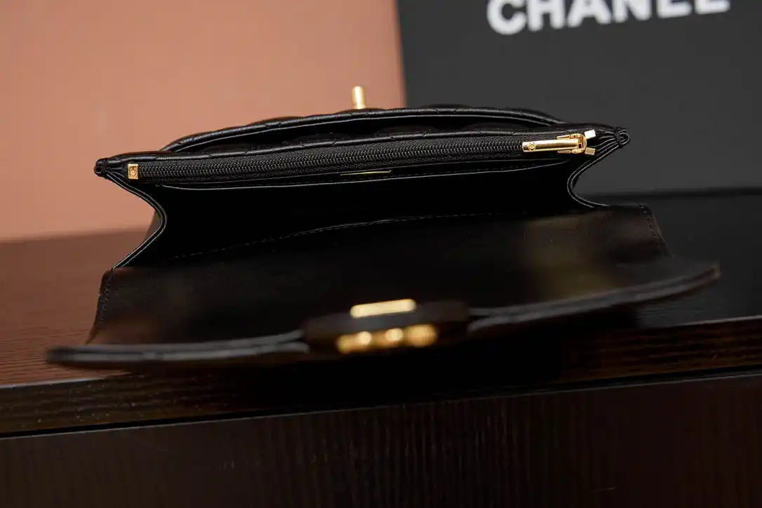 Chanel AP4674 25B  Large Flap Bag with Top Handle Lambskin gold Black