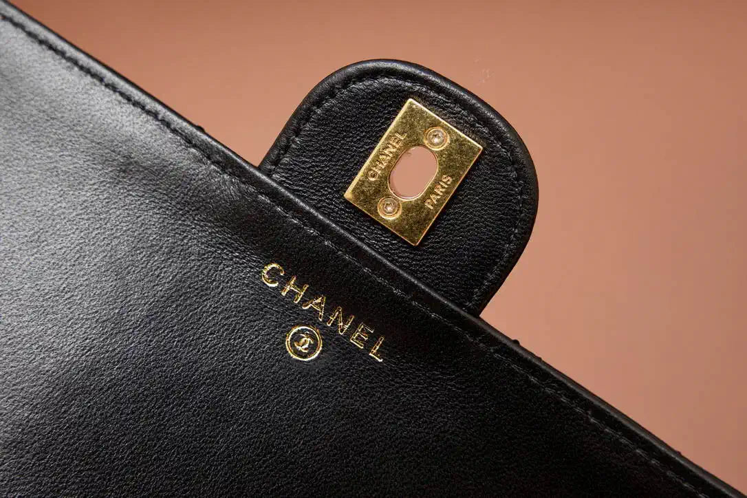 Chanel AP4674 25B  Large Flap Bag with Top Handle Lambskin gold Black