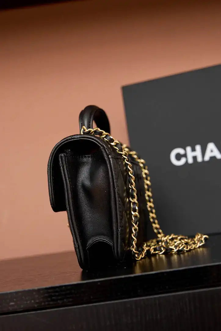 Chanel AP4674 25B  Large Flap Bag with Top Handle Lambskin gold Black