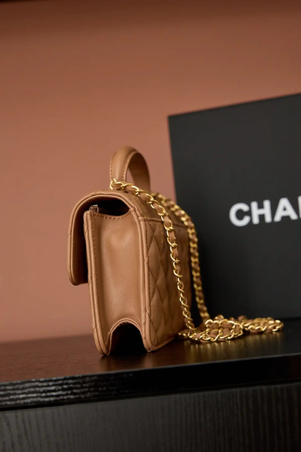 Chanel AP4674 25B  Large Flap Bag with Top Handle Lambskin gold Brown