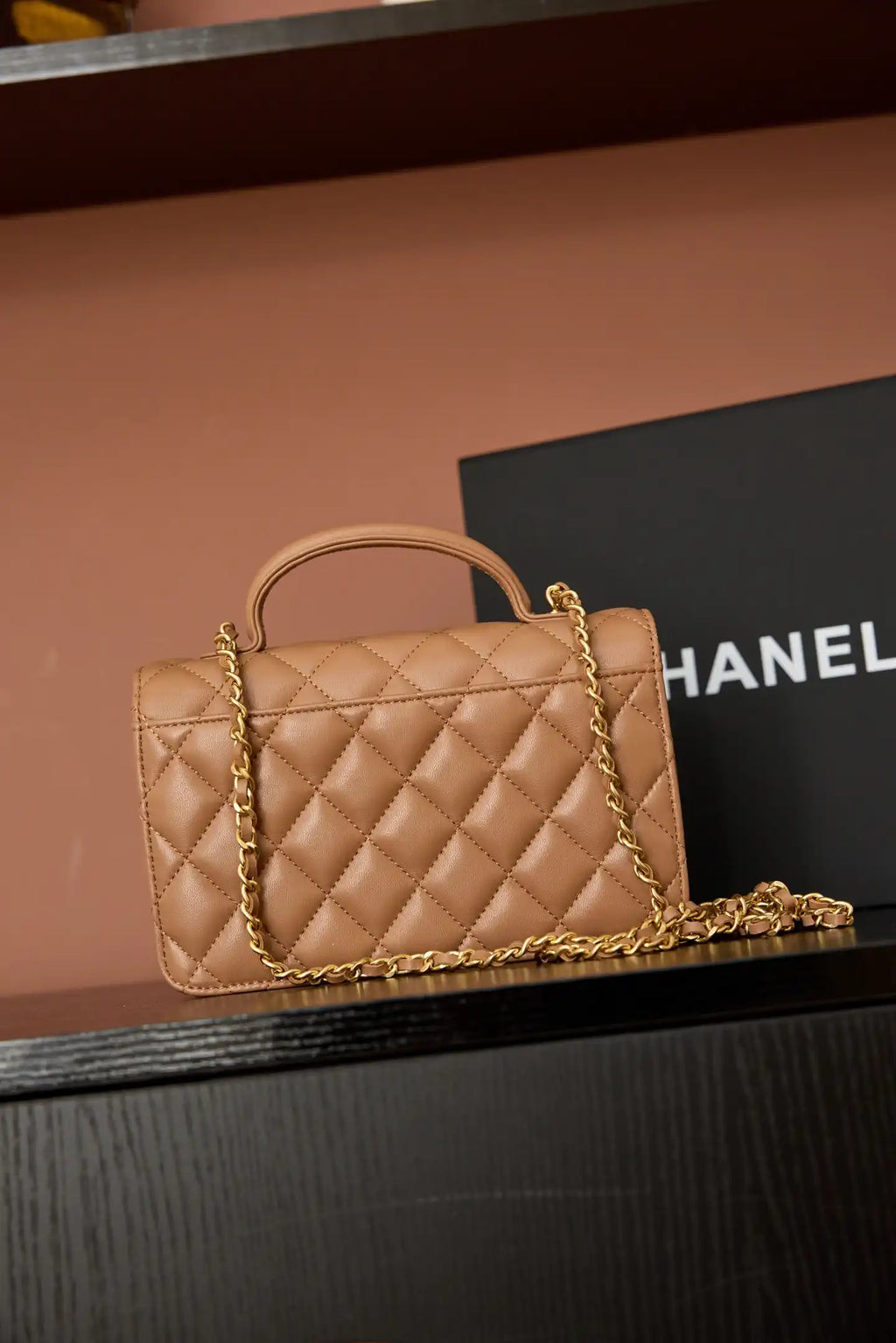 Chanel AP4674 25B  Large Flap Bag with Top Handle Lambskin gold Brown