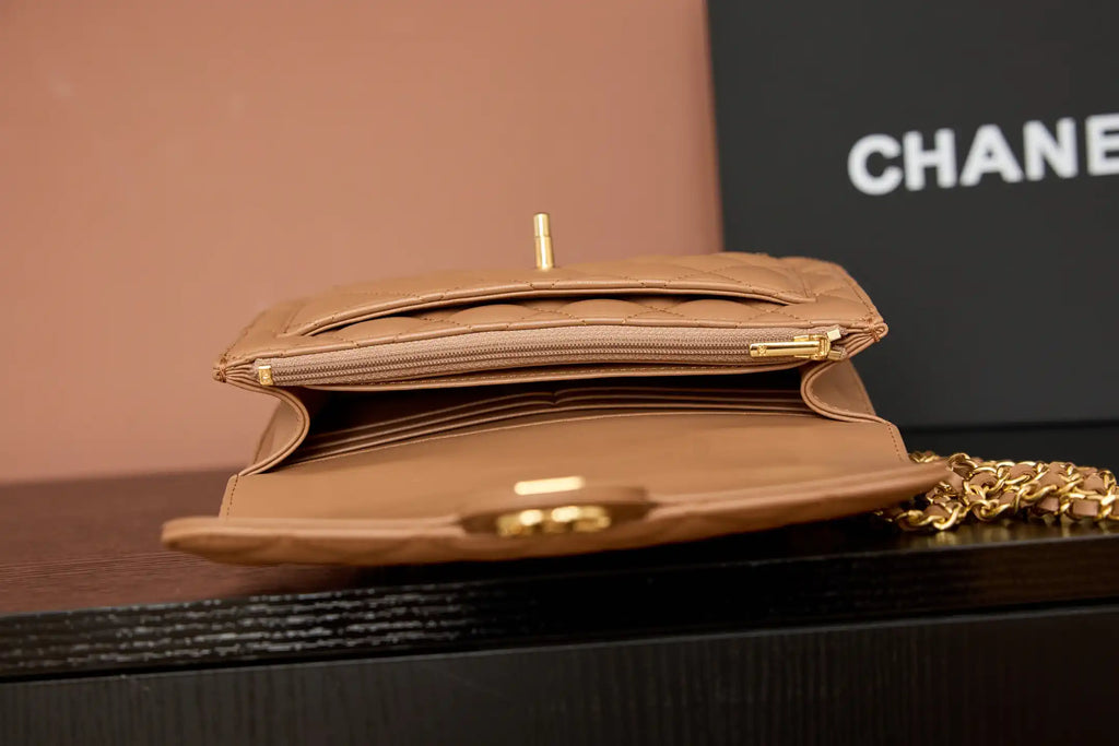 Chanel AP4674 25B  Large Flap Bag with Top Handle Lambskin gold Brown