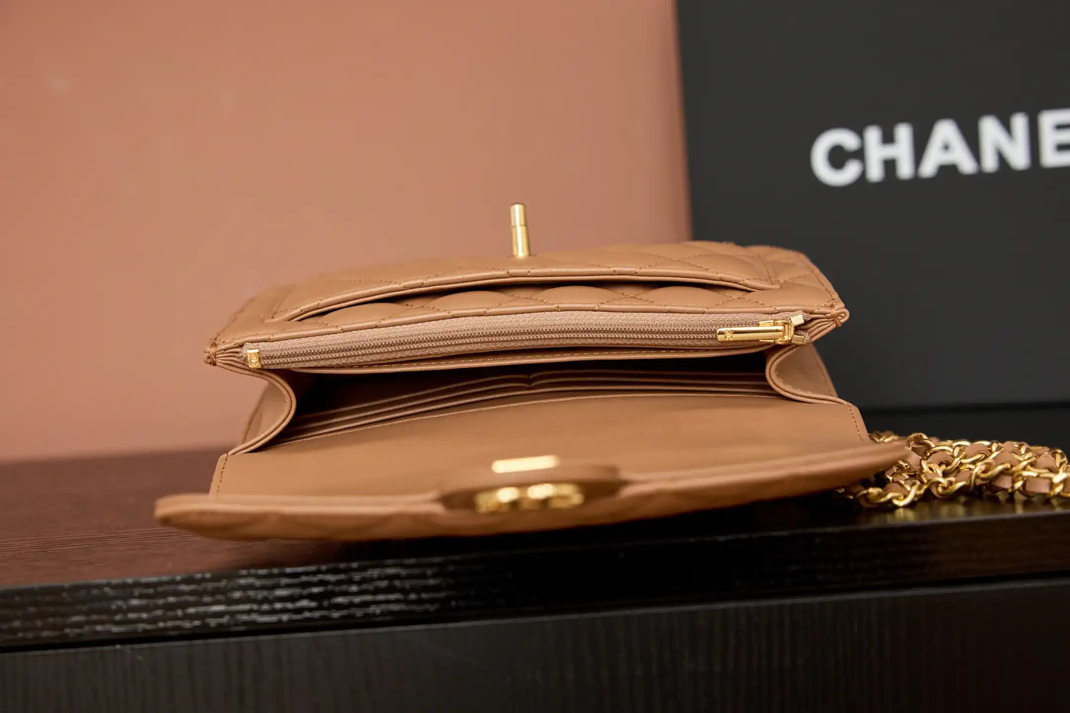 Chanel AP4674 25B  Large Flap Bag with Top Handle Lambskin gold Brown