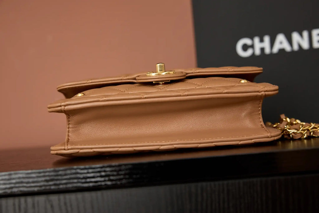 Chanel AP4674 25B  Large Flap Bag with Top Handle Lambskin gold Brown