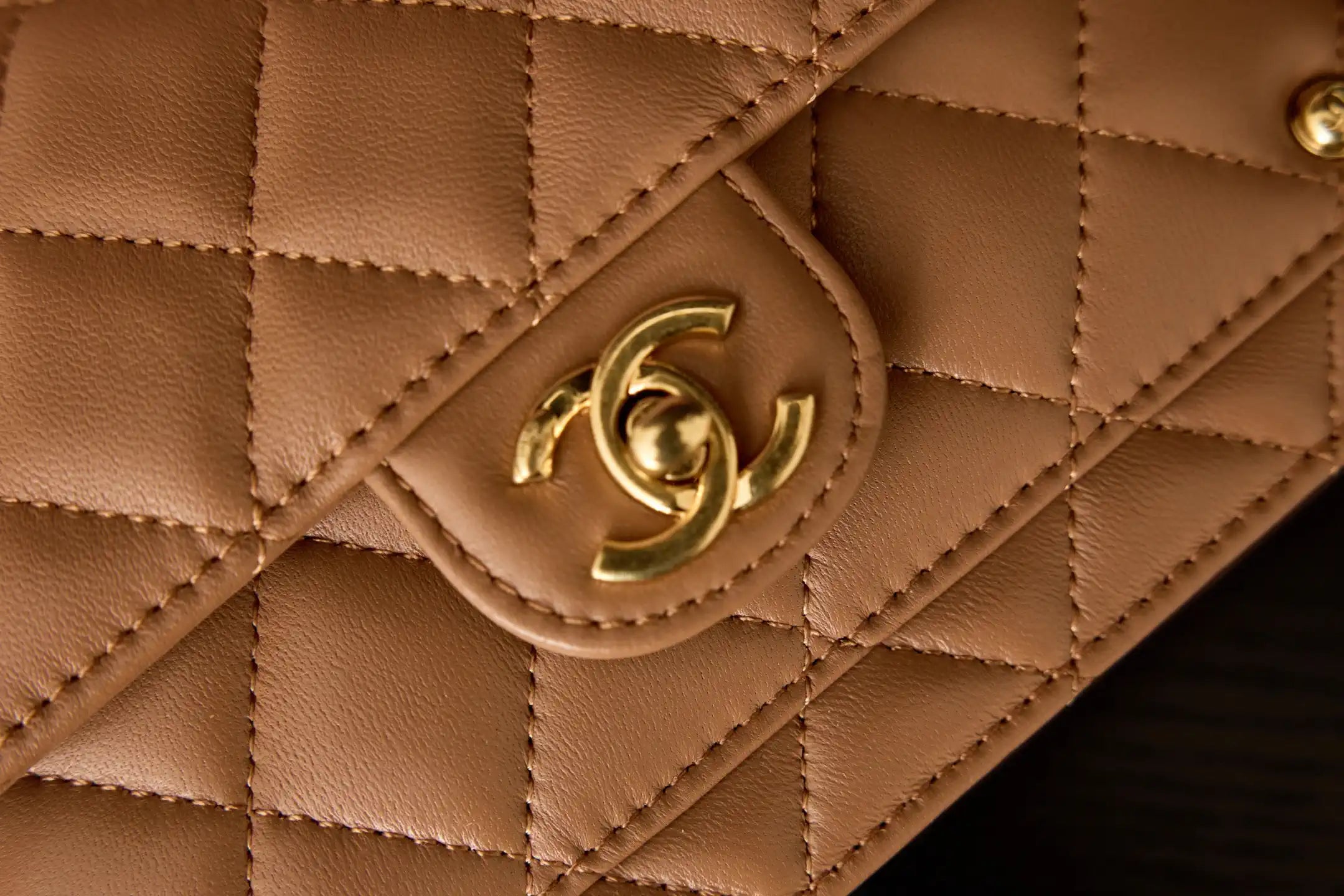 Chanel AP4674 25B  Large Flap Bag with Top Handle Lambskin gold Brown