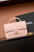 Chanel AP4674 25B  Large Flap Bag with Top Handle Lambskin gold Pink