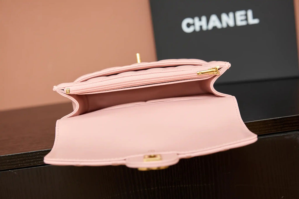 Chanel AP4674 25B  Large Flap Bag with Top Handle Lambskin gold Pink