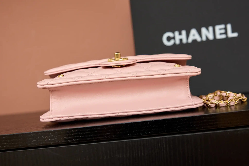 Chanel AP4674 25B  Large Flap Bag with Top Handle Lambskin gold Pink
