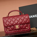 Chanel AP4674 25B  Large Flap Bag with Top Handle Lambskin gold Wine Red