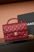 Chanel AP4674 25B  Large Flap Bag with Top Handle Lambskin gold Wine Red