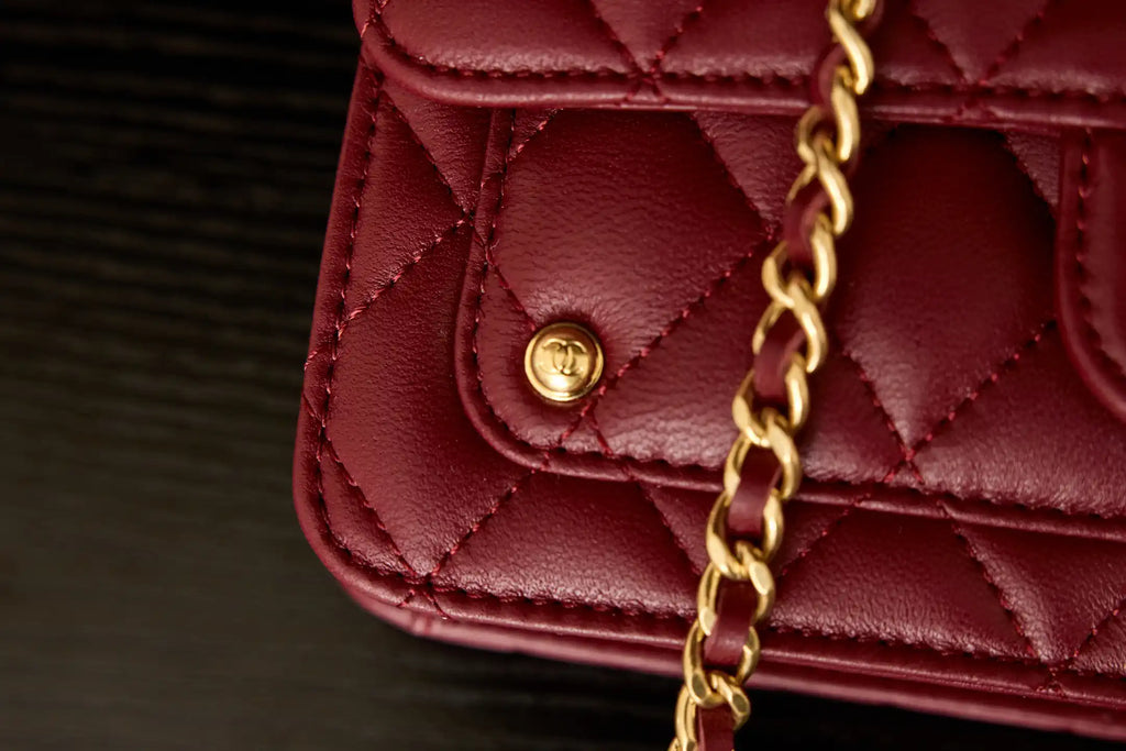 Chanel AP4674 25B  Large Flap Bag with Top Handle Lambskin gold Wine Red