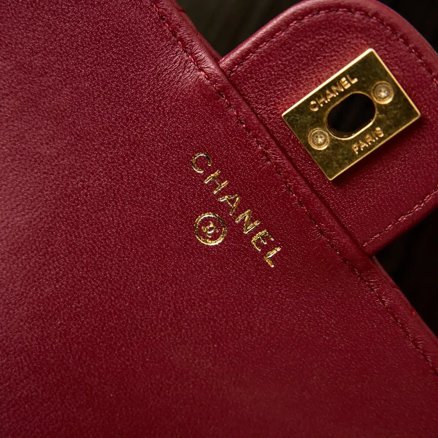 Chanel AP4674 25B  Large Flap Bag with Top Handle Lambskin gold Wine Red