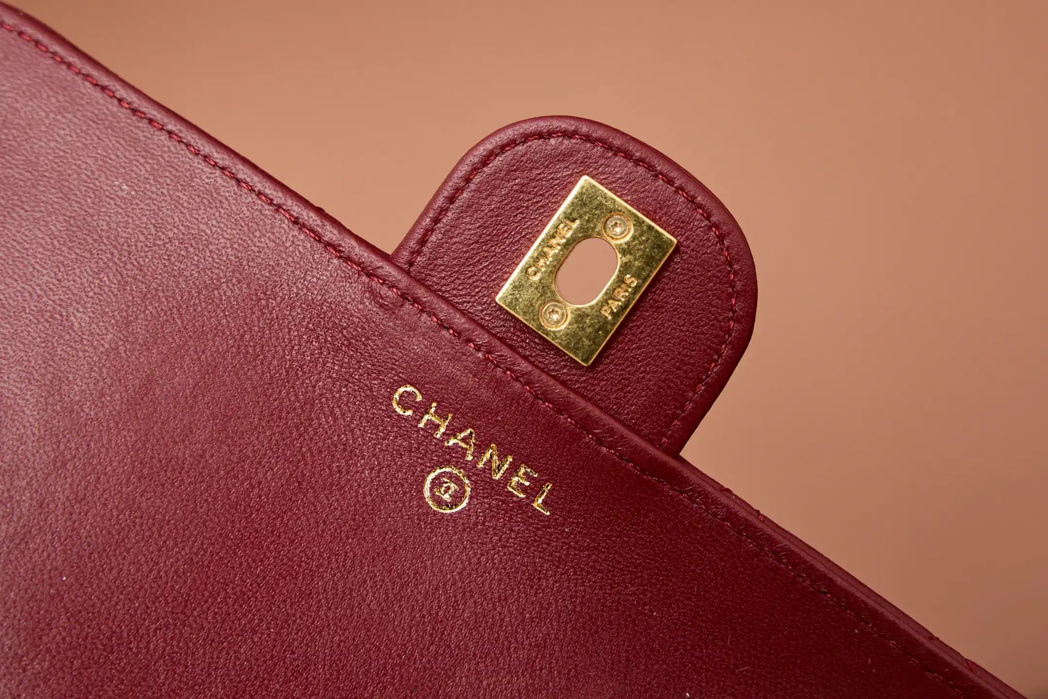 Chanel AP4674 25B  Large Flap Bag with Top Handle Lambskin gold Wine Red