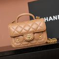 Chanel AP4675 25B  Clutch with chain  Shiny Lambskin Gold-Tone Metal Brown