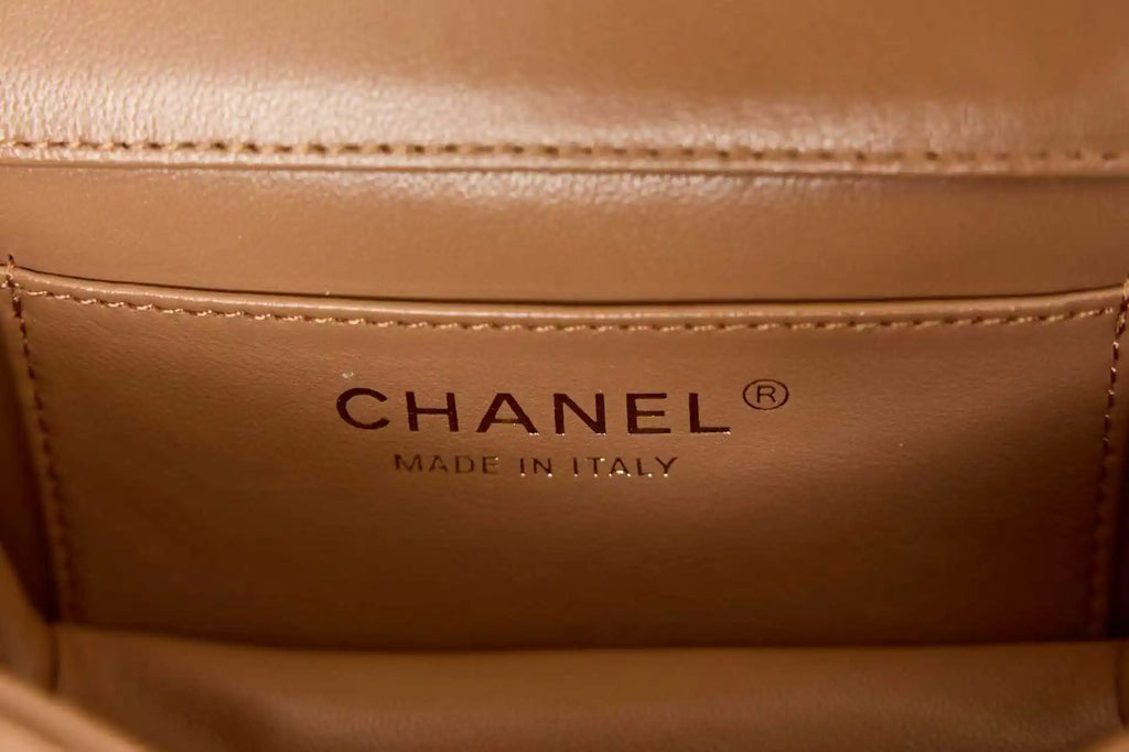 Chanel AP4675 25B  Clutch with chain  Shiny Lambskin Gold-Tone Metal Brown