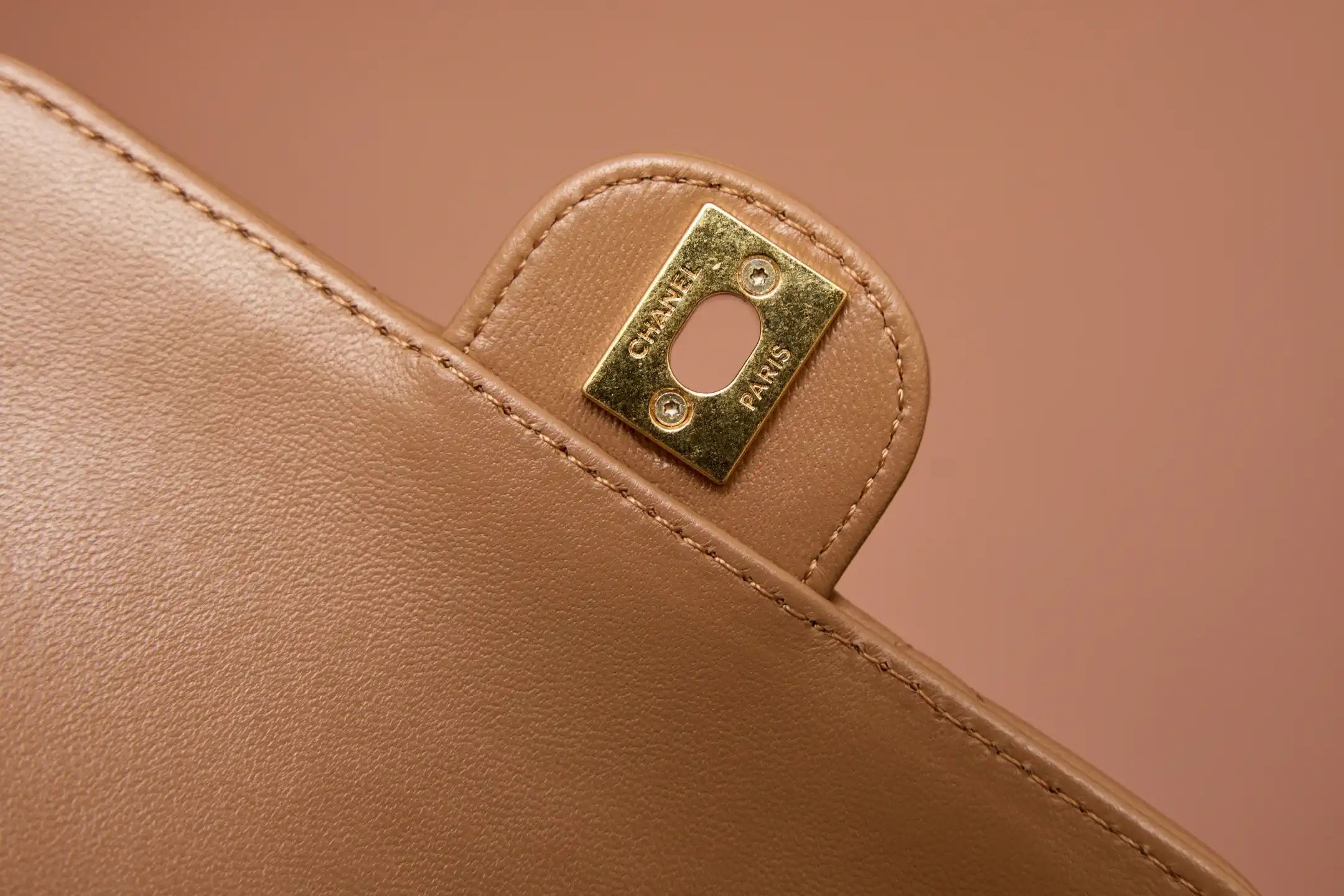 Chanel AP4675 25B  Clutch with chain  Shiny Lambskin Gold-Tone Metal Brown
