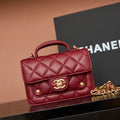 Chanel AP4675 25B  Clutch with chain  Shiny Lambskin Gold-Tone Metal Wine Red