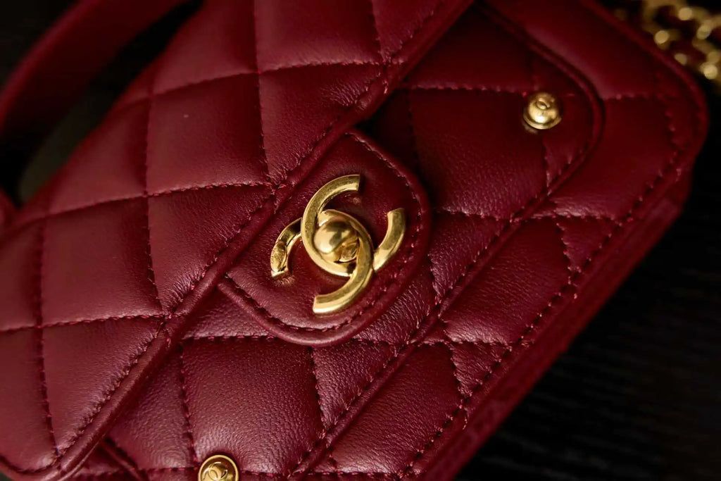 Chanel AP4675 25B  Clutch with chain  Shiny Lambskin Gold-Tone Metal Wine Red