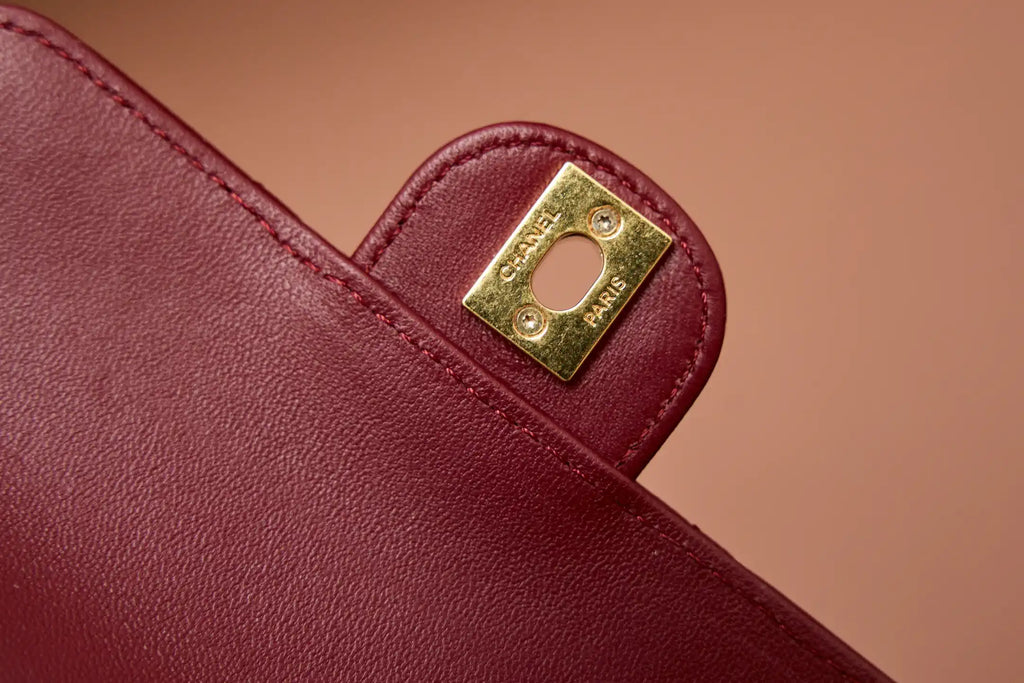 Chanel AP4675 25B  Clutch with chain  Shiny Lambskin Gold-Tone Metal Wine Red