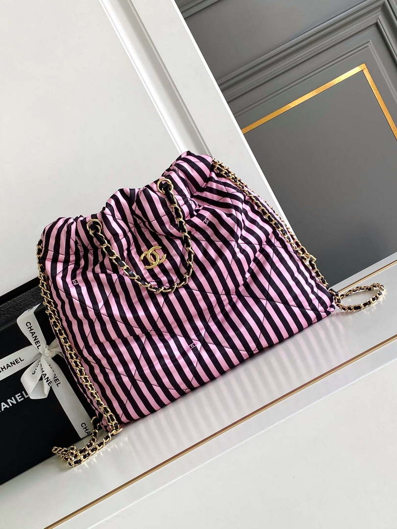 Chanel AS4692 Large Backpack Printed Fabric & Gold Metal Black & Pink - Default Title - View 1