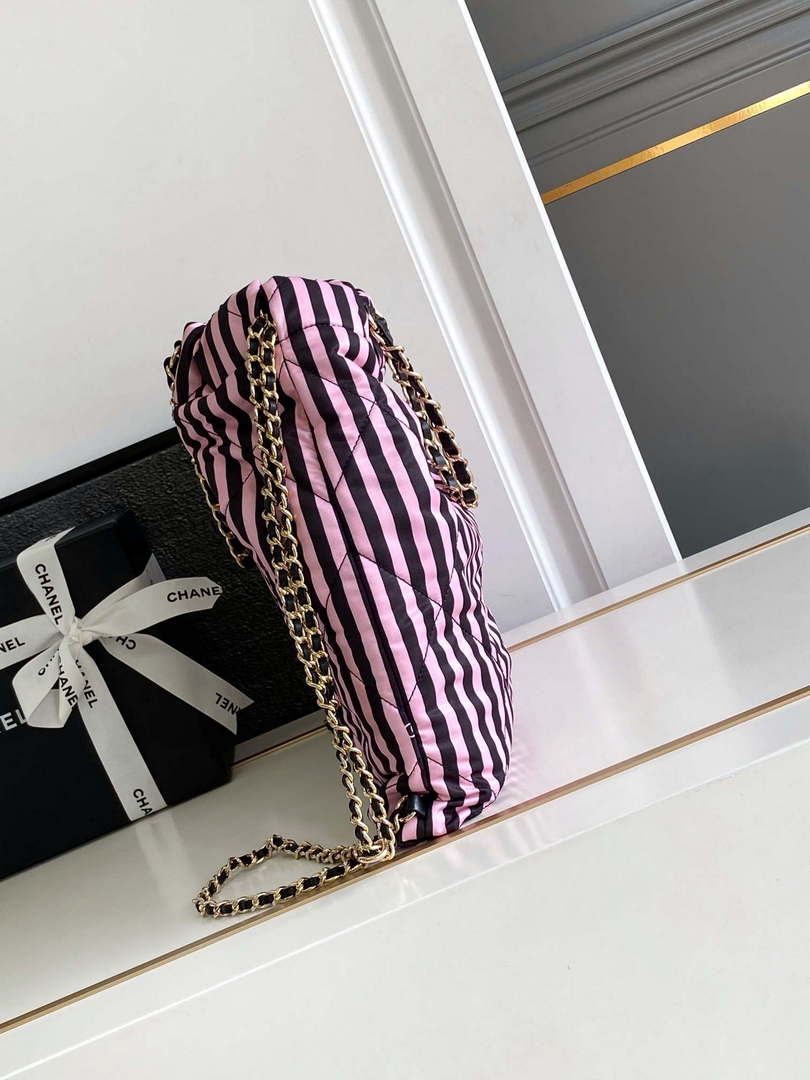 Chanel AS4692 Large Backpack Printed Fabric & Gold Metal Black & Pink