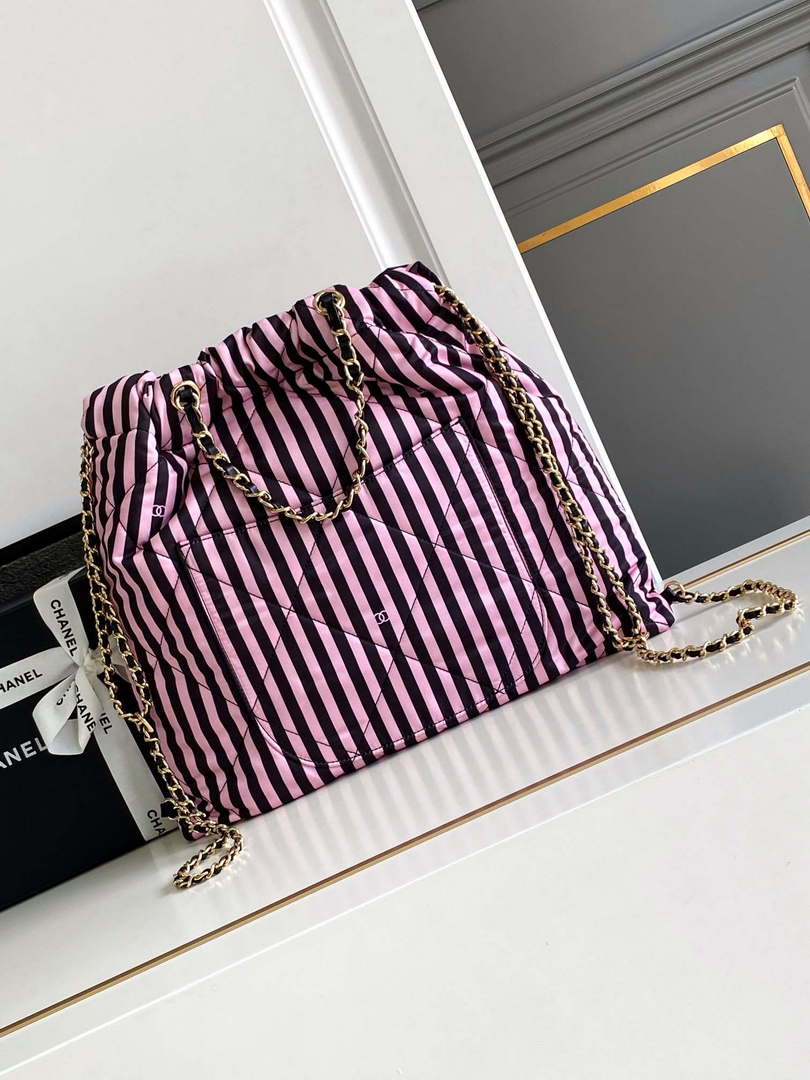 Chanel AS4692 Large Backpack Printed Fabric & Gold Metal Black & Pink
