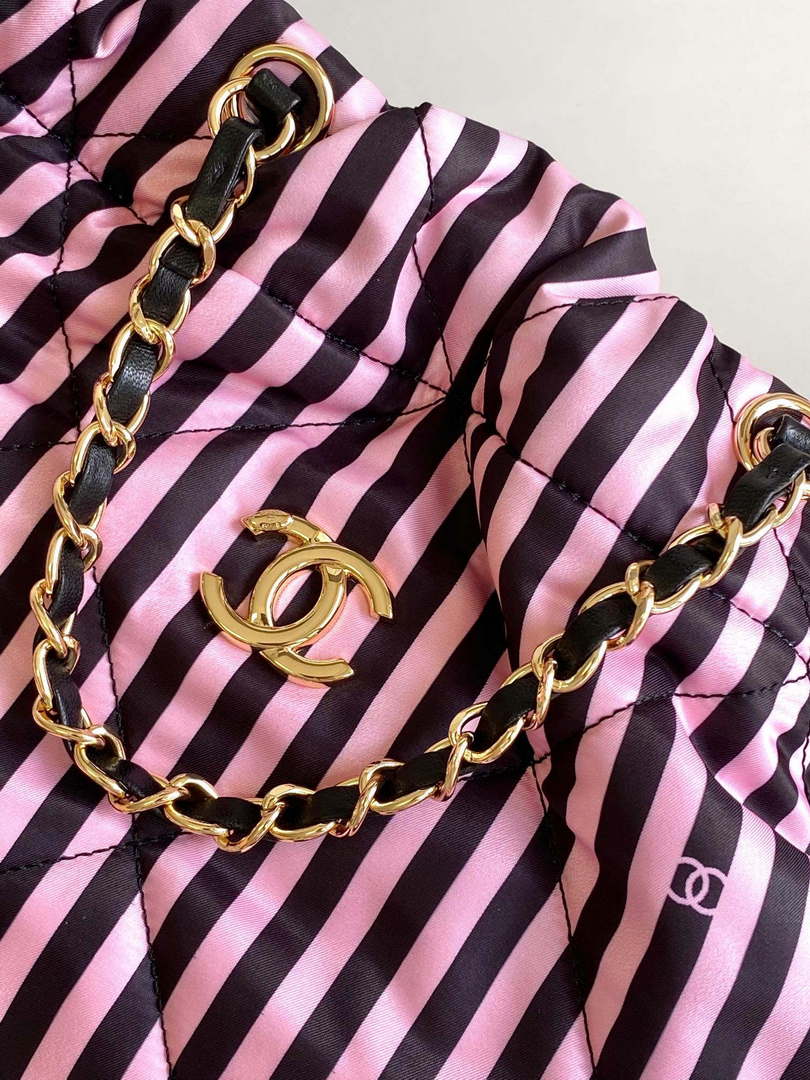 Chanel AS4692 Large Backpack Printed Fabric & Gold Metal Black & Pink