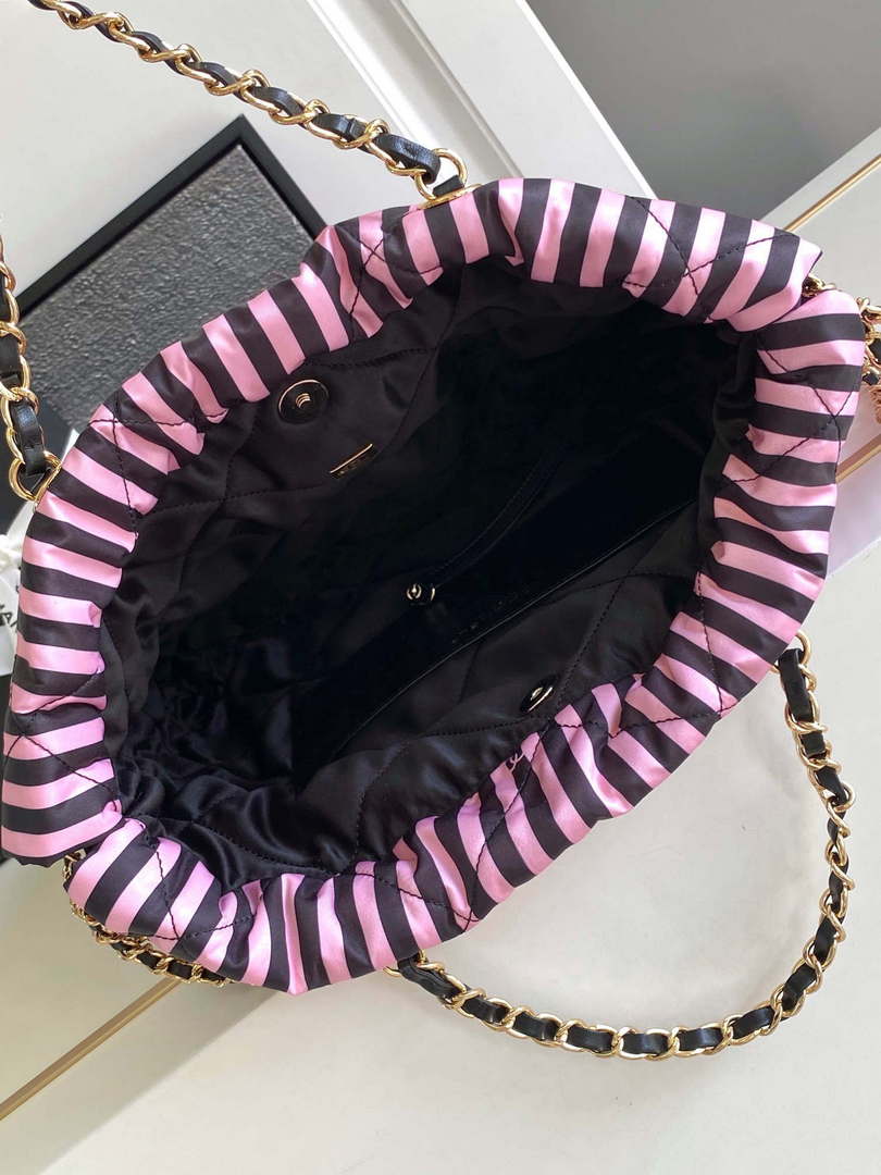 Chanel AS4692 Large Backpack Printed Fabric & Gold Metal Black & Pink