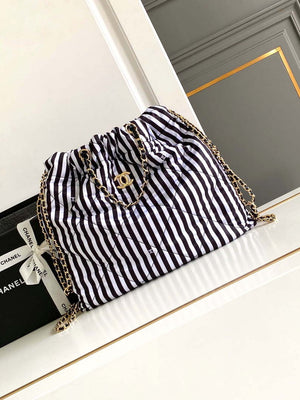 Chanel AS4692 Large Backpack Printed Fabric & Gold Metal White & Black - Default Title - View 1