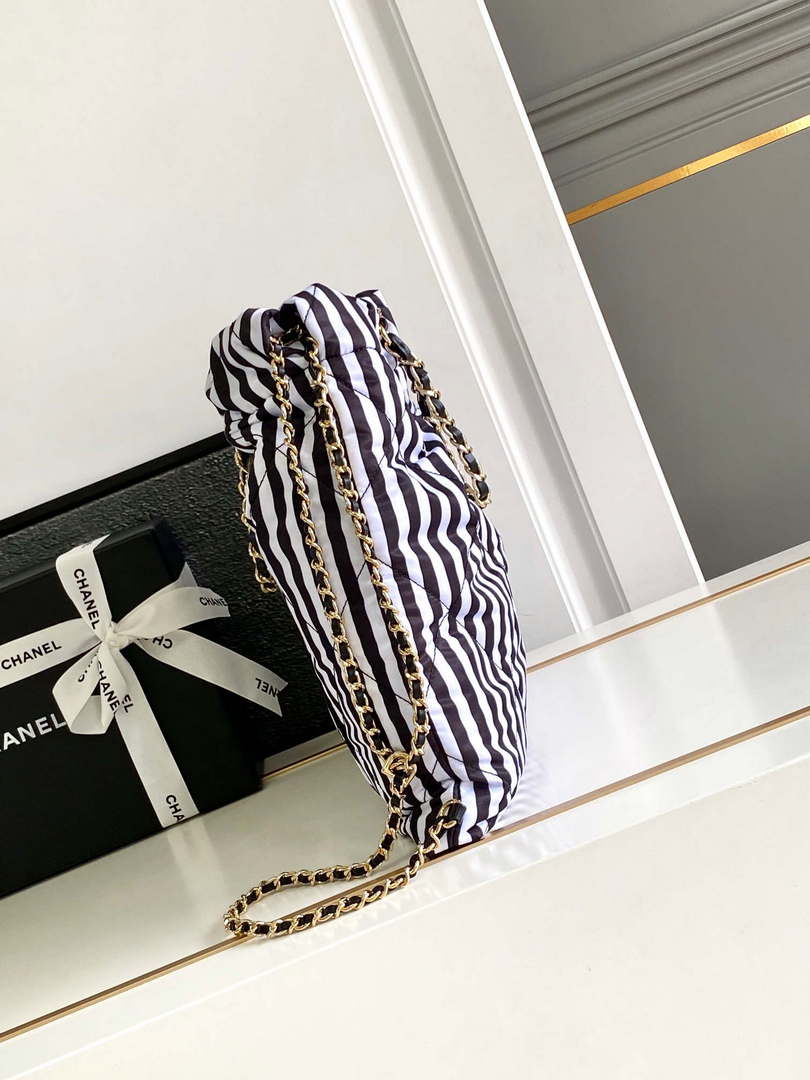 Chanel AS4692 Large Backpack Printed Fabric & Gold Metal White & Black - Default Title - View 2