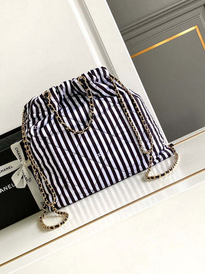 Chanel AS4692 Large Backpack Printed Fabric & Gold Metal White & Black - Default Title - View 3