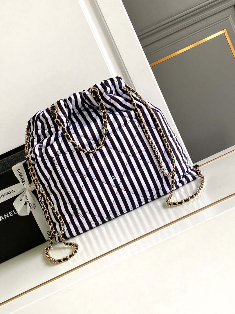 Chanel AS4692 Large Backpack Printed Fabric & Gold Metal White & Black