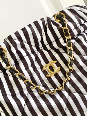 Chanel AS4692 Large Backpack Printed Fabric & Gold Metal White & Black - Default Title - View 5