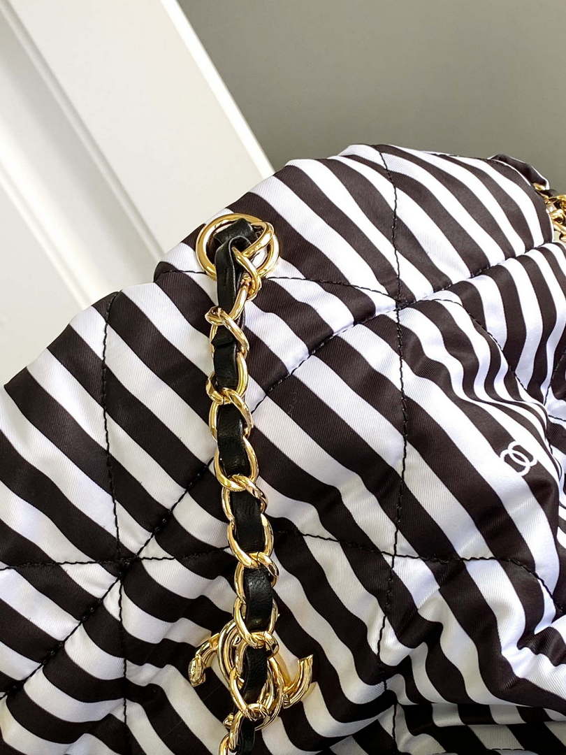Chanel AS4692 Large Backpack Printed Fabric & Gold Metal White & Black