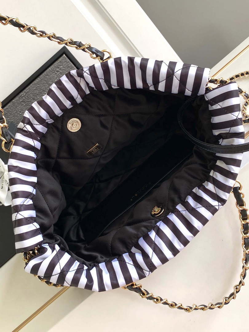 Chanel AS4692 Large Backpack Printed Fabric & Gold Metal White & Black