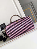 Chanel AS4696 Large Bowling Bag Printed Fabric & Gold-Tone Metal Black & Pink
