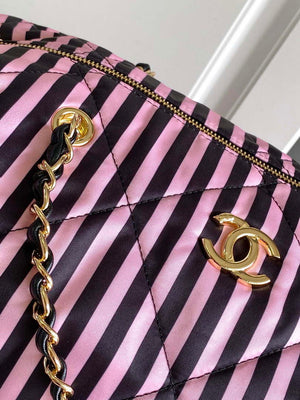 Chanel AS4696 Large Bowling Bag Printed Fabric & Gold-Tone Metal Black & Pink - Default Title - View 5